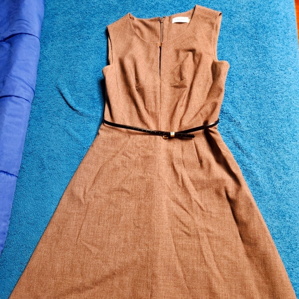Calvin Klein dress, brown, size 6, with black belt